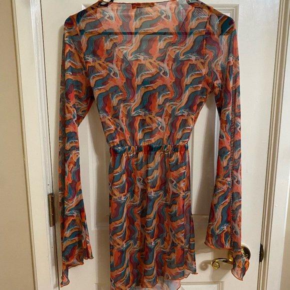 NWOT Nasty Gal Cut Out Flared Sleeve Tie Front Mini Dress - Picture 6 of 6